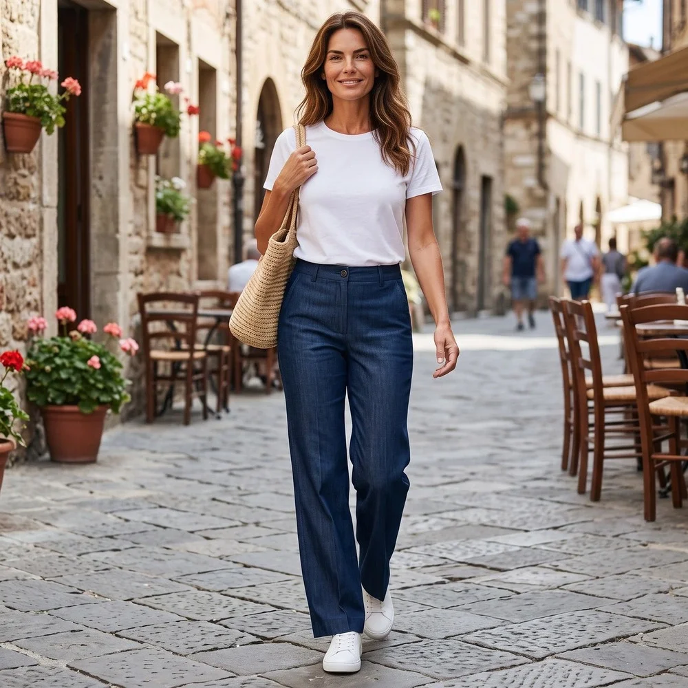 Theory Womens Wide Leg Trousers Indigo Blue Cotton Blend Dress Pants Size 8 - Picture 11 of 11